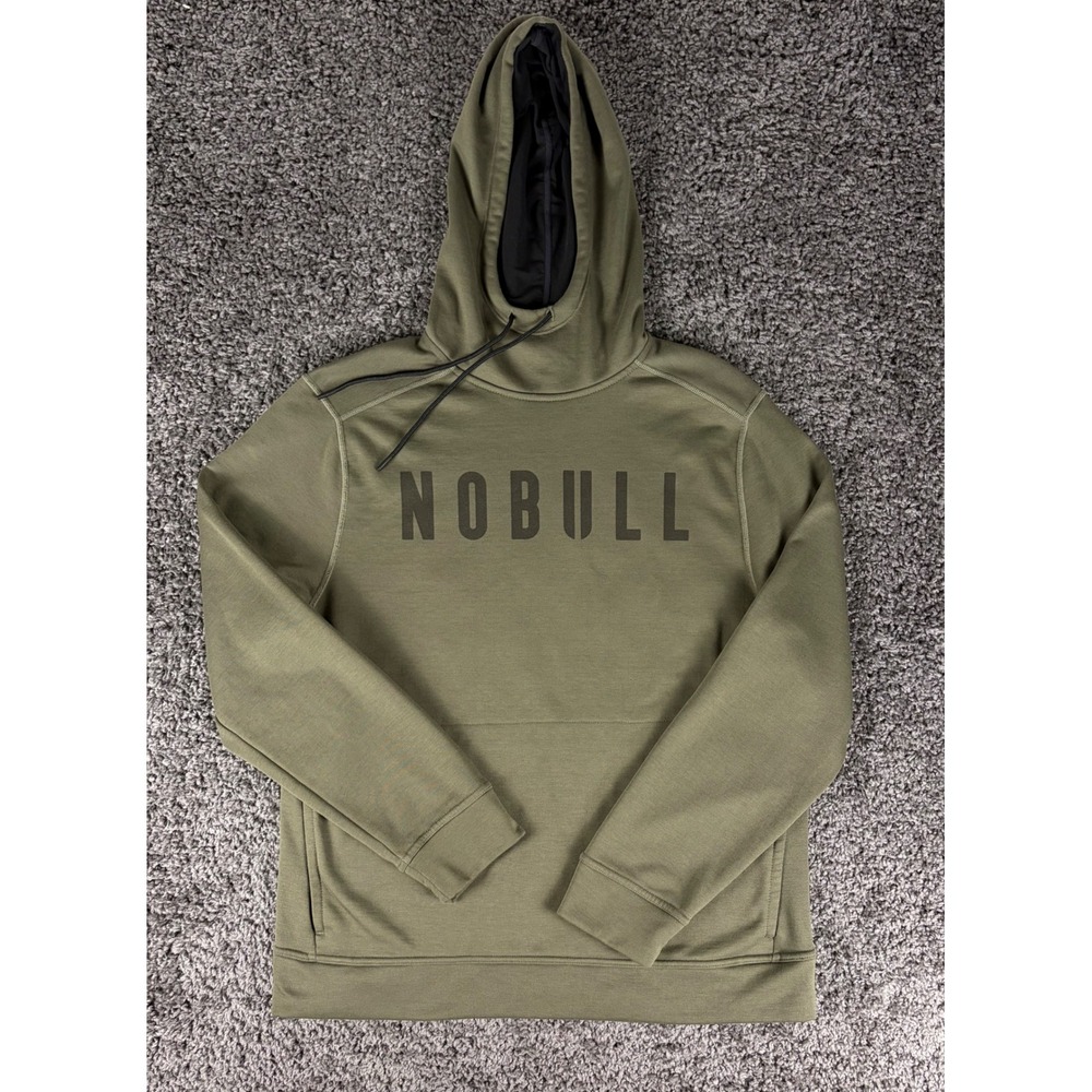 NOBULL Mens Training Hoodie Olive Green Logo Pullover Sweatshirt Size L